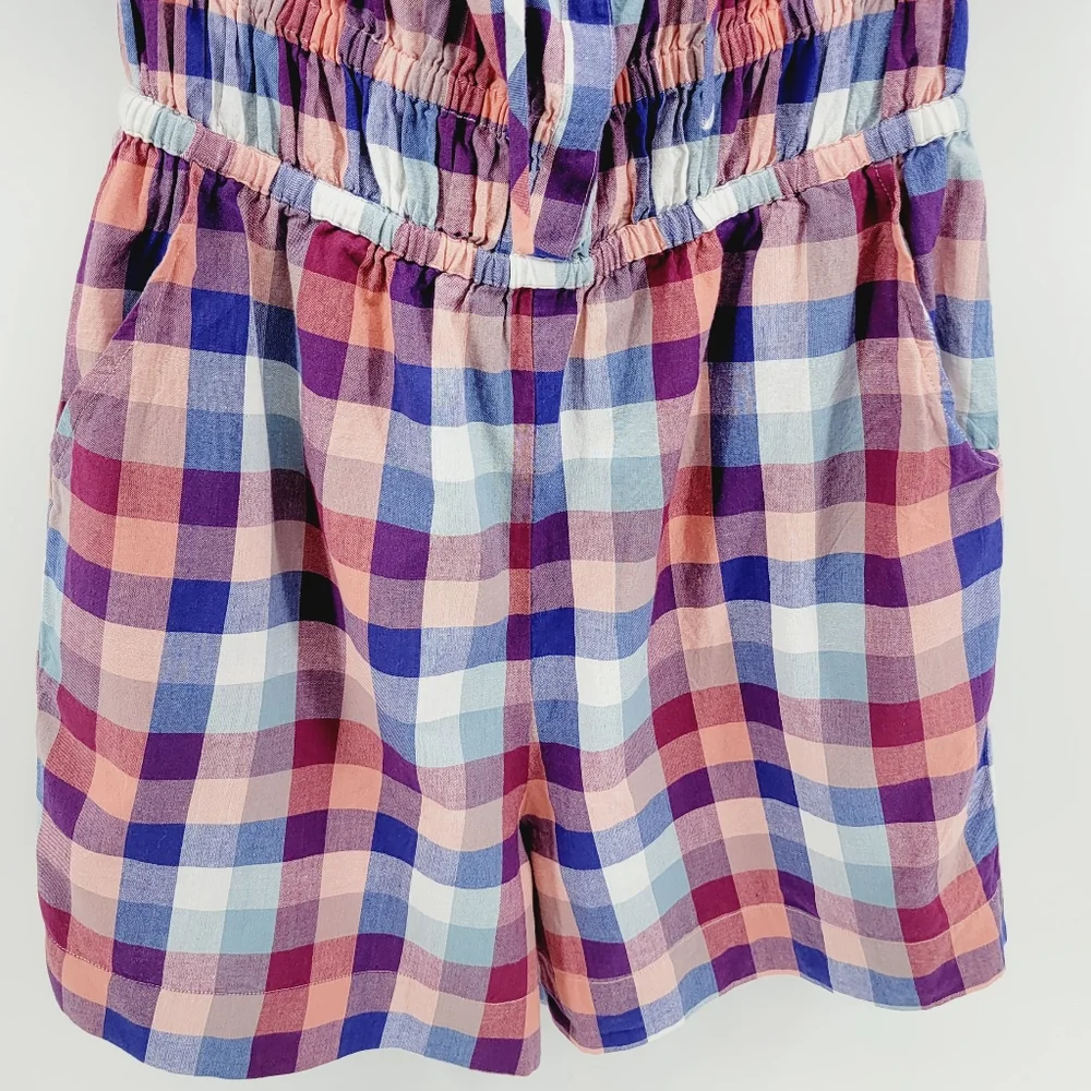 Anthro Kopal Brea Plaid Puff Sleeve Romper Cotton Cottagecore S - Picture 4 of 8